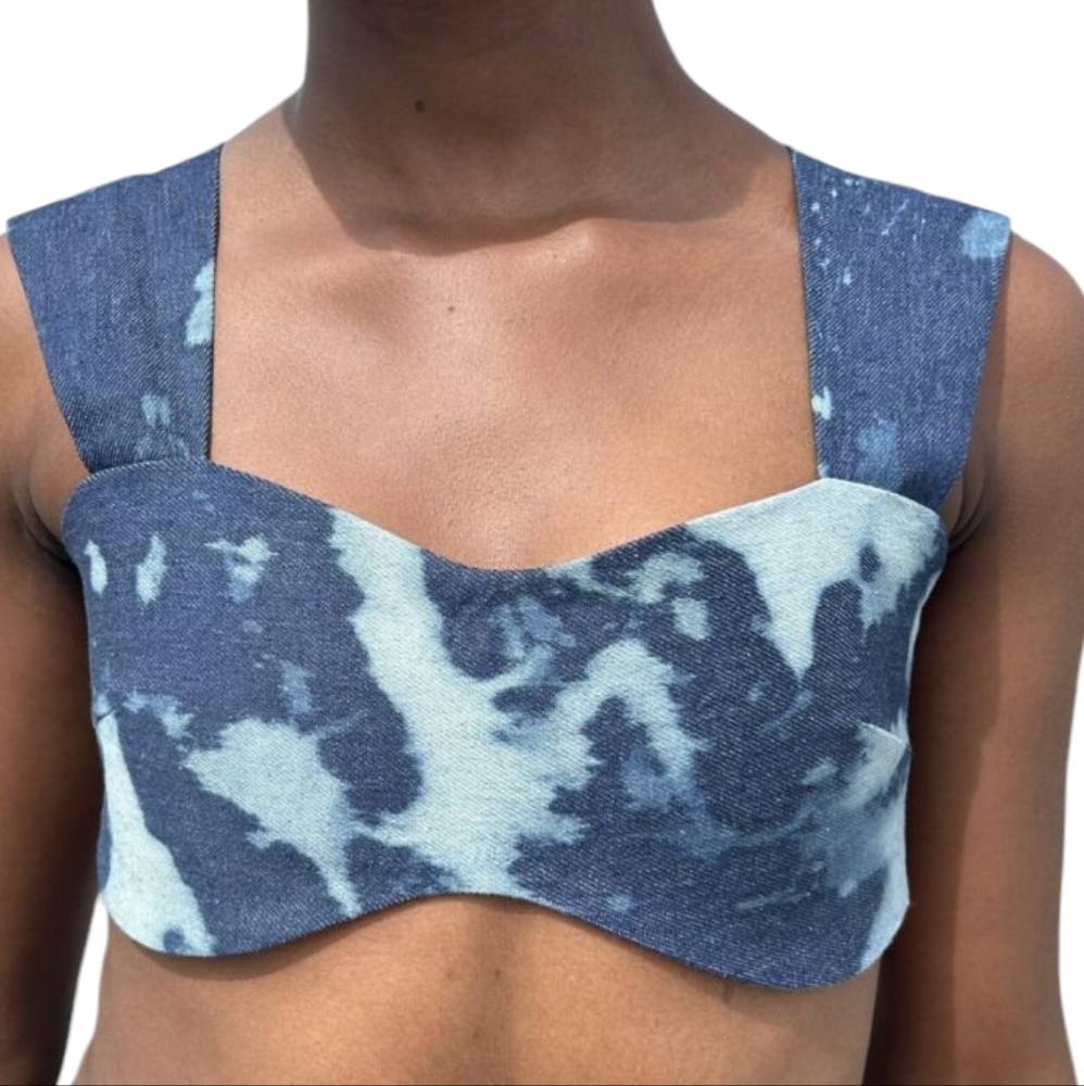 Orire The Bubi Blue Tie-Dye Denim Crop Top... Size 2